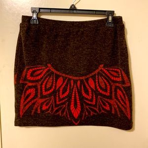 Short 16 inch Aztec orange sweater skirt